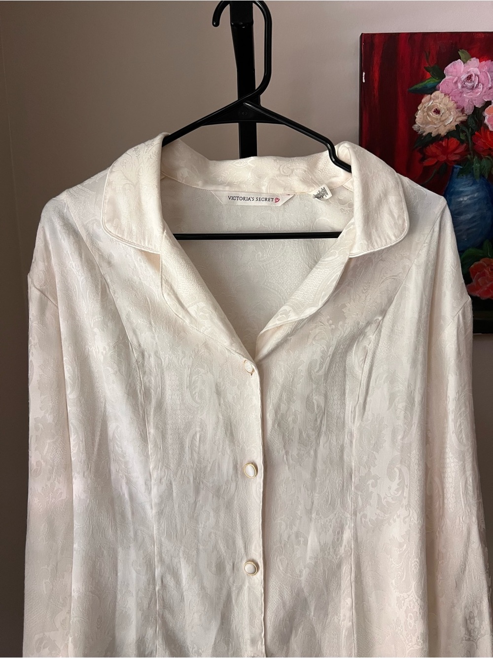 Victoria's Secret Ivory Satin Button-Front Shirt - Picture 2 of 8